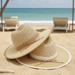 Wholesale two Straw Fedora Woven Crown Vegan Leather Band One Paper Polyester