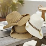 Wholesale straw Cowboy Hat Multicolor Beaded Band One Paper