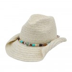 Wholesale straw Cowboy Hat Stone Wood Beaded Band One Paper Polyester