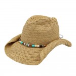 Wholesale straw Cowboy Hat Stone Wood Beaded Band One Paper Polyester
