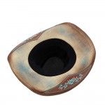 Wholesale washed Straw Cowboy Hat Turquoise Accent Underside Embroidered Vegan L