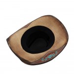 Wholesale washed Straw Cowboy Hat Turquoise Accent Underside Embroidered Vegan L