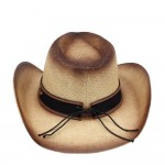 Wholesale distressed Straw Cowboy Hat Orate Vegan Leather Band One Paper
