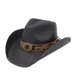 Wholesale distressed Straw Cowboy Hat Orate Vegan Leather Band One Paper