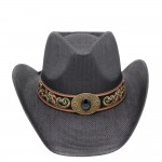 Wholesale distressed Straw Cowboy Hat Orate Vegan Leather Band One Paper