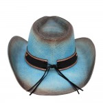 Wholesale distressed Straw Cowboy Hat Orate Vegan Leather Band One Paper