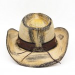 Wholesale antique Wash Straw Cowboy Hat Orate Oval Buckle Vegan Leather Band One
