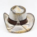 Wholesale antique Wash Straw Cowboy Hat Orate Oval Buckle Vegan Leather Band One