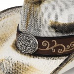 Wholesale antique Wash Straw Cowboy Hat Orate Oval Buckle Vegan Leather Band One