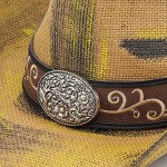 Wholesale antique Wash Straw Cowboy Hat Orate Oval Buckle Vegan Leather Band One