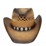 Wholesale aged Two Cowboy Hat Turquoise Stone Faux Leather Band One Paper