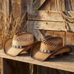 Wholesale aged Two Cowboy Hat Turquoise Stone Faux Leather Band One Paper