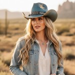 Wholesale distressed Cowboy Hat Brass Eagle Buckle Braided Rope Star Detail One