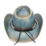 Wholesale distressed Cowboy Hat Brass Eagle Buckle Braided Rope Star Detail One