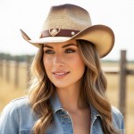 Wholesale aged Two Cowboy Hat Golden Star Faux Pearl Studs One Paper