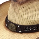 Wholesale rustic Cowboy Hat Chain Concho Detail Vegan Leather Band One Paper