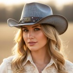 Wholesale rustic Cowboy Hat Chain Concho Detail Vegan Leather Band One Paper