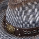 Wholesale rustic Cowboy Hat Chain Concho Detail Vegan Leather Band One Paper