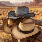 Wholesale rustic Cowboy Hat Chain Concho Detail Vegan Leather Band One Paper