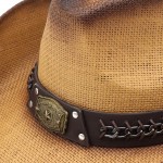 Wholesale rustic Cowboy Hat Chain Concho Detail Vegan Leather Band One Paper