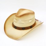 Wholesale aged Straw Cowboy Hat Suede Stitched Details Steer Head Concho One Pap