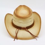 Wholesale aged Straw Cowboy Hat Suede Stitched Details Steer Head Concho One Pap