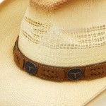 Wholesale aged Straw Cowboy Hat Suede Stitched Details Steer Head Concho One Pap