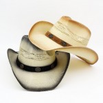 Wholesale aged Straw Cowboy Hat Suede Stitched Details Steer Head Concho One Pap