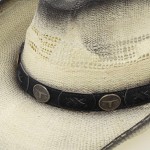 Wholesale aged Straw Cowboy Hat Suede Stitched Details Steer Head Concho One Pap