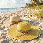 Wholesale brim Sun Hat Striped Multi Color Band One Sie Paper