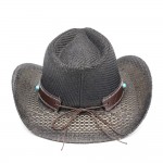 Wholesale western Straw Cowboy Hat Turquoise Stone Concho Bull Emblem Buckle Ban
