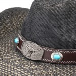 Wholesale western Straw Cowboy Hat Turquoise Stone Concho Bull Emblem Buckle Ban