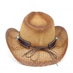 Wholesale western Straw Cowboy Hat Turquoise Stone Concho Bull Emblem Buckle Ban