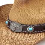 Wholesale western Straw Cowboy Hat Turquoise Stone Concho Bull Emblem Buckle Ban