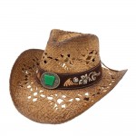 Wholesale straw Cowboy Hat Floral Embroidery Stone Band One Fits Most Paper