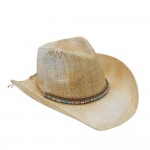 Wholesale rustic Straw Cowboy Hat Bead Rhinestone Band One Fits Most Paper