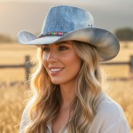 Wholesale rustic Straw Cowboy Hat Bead Rhinestone Band One Fits Most Paper