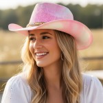 Wholesale rustic Straw Cowboy Hat Bead Rhinestone Band One Fits Most Paper