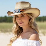 Wholesale straw Cowboy Hat Americana Eagle Concho Multi Color Vegan Leather Band