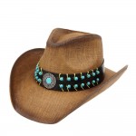Wholesale two Straw Cowboy Hat Turquoise Studs Concho One Fits Most Paper