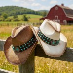 Wholesale two Straw Cowboy Hat Turquoise Studs Concho One Fits Most Paper