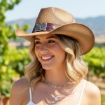 Wholesale two Straw Cowboy Hat Steer Concho One Fits Most Paper