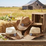 Wholesale two Straw Cowboy Hat Floral Band Concho One Fits Most Paper