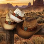 Wholesale vented Vintage Straw Cowboy Hat Turquoise Rhinestone Studded Shield Ba
