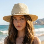 Wholesale straw Sun Hat Woven Pearl Band One Fits Most Paper