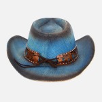 Wholesale vintage Straw Cowboy Hat Vegan Leather Band Turquoise Details One Fits