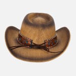 Wholesale vintage Straw Cowboy Hat Vegan Leather Band Turquoise Details One Fits