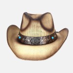 Wholesale vintage Straw Cowboy Hat Rustic Studded Band Star Concho One Fits Most
