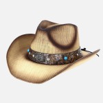 Wholesale vintage Straw Cowboy Hat Rustic Studded Band Star Concho One Fits Most