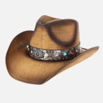 Wholesale vintage Straw Cowboy Hat Rustic Studded Band Star Concho One Fits Most